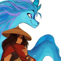  1:1 aquatic_dragon asian_mythology clothed clothing disney dragon duo east_asian_mythology eastern_dragon female feral hat headgear headwear hi_res horn human krossan_(artist) mammal marine mythological_creature mythological_scalie mythology raya_(ratld) raya_and_the_last_dragon scalie simple_background sisu_(ratld) white_background 