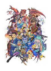  6+boys 6+girls ada_wong amaterasu_(ookami) animal_print arisen_(dragon&#039;s_dogma) arm_cannon armor bat_print beard breath_of_fire breath_of_fire_iv cammy_white canyne capcom chris_redfield chun-li commentary_request company_connection crossover dante_(devil_may_cry) date_masamune_(sengoku_basara) deadeye_(exoprimal) devil_may_cry_(series) devil_may_cry_5 dougi dragon&#039;s_dogma dragon&#039;s_dogma_(series) exoprimal facial_hair felyne firebrand formal ghost_trick gun gyakuten_saiban handgun haruto_(toraware_no_palm) helmet jill_valentine kamura_(armor) kirin_(armor) lance leon_s._kennedy luke_sullivan makaimura mega_man_(character) mega_man_(classic) mega_man_(series) mega_man_battle_network_(series) mega_man_legends_(series) megaman.exe monster_hunter:_world monster_hunter_(character) monster_hunter_(series) monster_hunter_rise monster_hunter_stories morrigan_aensland multiple_boys multiple_crossover multiple_girls naruhodou_ryuuichi naville_(monster_hunter_stories) nero_(devil_may_cry) netnavi nina_(breath_of_fire_iv) nuri_kazuya official_art okami pantyhose pointing pointing_at_viewer polearm rathalos resident_evil resident_evil_1 resident_evil_4 resident_evil_village roadblock_(exoprimal) roll_(mega_man) ryu_(street_fighter) ryunosuke_naruhodo ryuu_(breath_of_fire_iv) sengoku_basara servbot_(mega_man) sir_arthur_(makaimura) sissel_(ghost_trick) street_fighter street_fighter_6 street_fighter_ii_(series) suit sword the_great_ace_attorney toraware_no_palm vampire_(game) weapon 