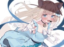  animal_ear_fluff animal_ears blonde_hair blue_eyes clock_hands commission dress eip_(pepai) fake_wings female flower fox_ears fox_girl fox_tail frilled_dress frills gloves hair_flower hair_ornament headset idol idol_clothes jewelry long_hair microphone music oerba_yun_fang pendant prism_project singing skeb_commission solo symbol-shaped_pupils tail tokimori_aoi virtual_youtuber white_gloves wings 