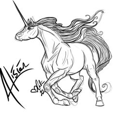  1:1 2022 alisian ambiguous_gender black_and_white calima equid equine facial_markings feral hair head_markings hooves horn long_horn looking_away mammal mane markings monochrome mythological_creature mythological_equine mythology raised_leg raised_tail signature solo tail text unicorn 