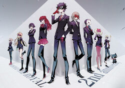  5boys 5girls akechi_gorou amamiya_ren anniversary black_hair blonde_hair boots braid brown_hair cat_mask commentary_request copyright_name crown_braid formal fox_mask goggles high_heels highres kitagawa_yuusuke looking_at_viewer mask morgana_(persona_5) multiple_boys multiple_girls necktie niijima_makoto okumura_haru persona persona_5 persona_5_the_royal sakamoto_ryuuji sakura_futaba scarf shimogu short_shorts shorts skirt standing suit takamaki_anne thighhighs yoshizawa_kasumi 