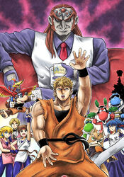  4boys 5girls banjo-kazooie banjo_(banjo-kazooie) bear_boy belt bird black_belt blonde_hair blue_eyes blue_hair bow bowtie closed_mouth cosplay crossover dougi earrings fatal_fury fox_mccloud furry furry_male ganondorf geese_howard geese_howard_(cosplay) highres holding holding_notebook jewelry kazooie_(banjo-kazooie) kicdon king_(snk) looking_at_viewer mario_(series) martial_arts_belt mr_big_(snk) mr_big_(snk)_(cosplay) multiple_boys multiple_crossover multiple_girls necktie notebook open_mouth pencil princess_peach red_hair robert_garcia robert_garcia_(cosplay) ryou_sakazaki ryuuko_no_ken short_hair smile star_fox sunglasses super_smash_bros. teeth the_king_of_fighters the_legend_of_zelda toudou_kasumi upper_teeth_only yoshi yuri_sakazaki yuri_sakazaki_(cosplay) 