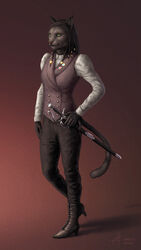  2022 5_fingers 9:16 anthro breasts clothed clothing digital_media_(artwork) domestic_cat eyebrow_piercing facial_piercing felid feline felis female fingers fur green_eyes hair irbeus khajiit mammal melee_weapon microsoft piercing smile solo standing sword the_elder_scrolls weapon 