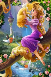  2017 2:3 accessory ambiguous_gender avian blonde_hair carrying_another castle clothing digital_media_(artwork) digital_painting_(artwork) disney disney&#039;s_tangled_(film) dress eeveelution female fletchling flower flower_in_hair freckles fur generation_1_pokemon generation_6_pokemon grass green_eyes group hair hair_accessory hi_res human jolteon leaf lips long_hair mammal nintendo plant pokeball pokemon pokemon_(species) rapunzel_(disney) standard_pokeball tree tsaoshin water yellow_body yellow_fur 