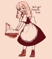  angry ankle_boots apron back_bow bad_id bad_twitter_id black_skirt black_vest blonde_hair boots bow braid collared_shirt commentary coronavirus_pandemic cross-laced_footwear english_commentary english_text faucet female highres kirisame_marisa lace-up_boots linmiee long_hair long_skirt looking_at_viewer no_headwear profanity public_service_announcement puffy_short_sleeves puffy_sleeves shirt short_sleeves side_braid single_braid sink skirt skirt_set soap_bubbles solo touhou vest waist_apron washing_hands wavy_hair 