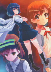  3girls absurdres blue_eyes blue_hair brown_eyes brown_hair head-mounted_display highres hyuuga_azuri long_hair misaka_imouto misaka_mikoto multiple_girls nunotaba_shinobu paint.net_(medium) purple_eyes school_uniform short_hair toaru_kagaku_no_railgun toaru_kagaku_no_railgun_s toaru_majutsu_no_index tokiwadai_school_uniform visor 