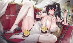  &gt;o&lt; absurdres adjusting_hair antenna_hair armlet armpit_crease azur_lane backless_dress backless_outfit black_hair black_panties blush breasts censored center_opening chaise_longue champagne_flute character_censor character_name cleavage cocktail_dress copyright_name couch ctrlz77 cup curtains dangle_earrings dated dress drinking_glass earrings evening_gown female flower full_body garter_straps gem groin_tendon hair_between_eyes hair_flower hair_ornament hanging_breasts high_heels highres holding holding_cup huge_breasts indoors jewelry knee_up kneepits long_hair looking_at_viewer m_legs manjuu_(azur_lane) multi-strapped_dress nail_polish necklace novelty_censor official_alternate_costume on_couch panties phonograph plunging_neckline pout red_eyes satin_dress see-through see-through_dress silver_footwear sleeveless sleeveless_dress stiletto_heels taihou_(azur_lane) taihou_(temptation_on_the_sea_breeze)_(azur_lane) thighhighs thighs underwear very_long_hair white_dress white_garter_straps white_thighhighs window 