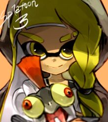  bad_id bad_pixiv_id black_bra blonde_hair blunt_bangs bra braid brown_cloak bulging_eyes cloak closed_mouth collarbone colored_sclera commentary_request copyright_name english_text eyebrow_cut female hair_tie happy highres hood hooded_cloak inkling inkling_girl inkling_player_character jaibus long_hair looking_at_viewer orange_background red_eyes red_hair shirt short_hair simple_background single_braid smallfry_(splatoon) smile solo_focus splatoon_(series) splatoon_3 tentacle tentacle_hair twintails underwear upper_body wall-eyed white_shirt yellow_eyes yellow_sclera 