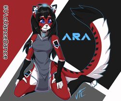  android anthro ara_(fluff-kevlar) arm_markings biped black_hair black_outline blue_eyes blue_outline clothed clothing collar digital_media_(artwork) domestic_cat dress ear_markings feet felid feline felis female fingerless_(marking) fingerless_gloves_(marking) full-length_portrait gloves_(marking) grey_clothing grey_dress hair headgear hi_res leg_markings machine mammal markings outer_highlight outline portrait restricted_palette robot side_slit_dress simple_background socks_(marking) solo toeless_(marking) toeless_socks_(marking) vicvance 