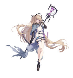  absurdres adjusting_hair arknights belt blonde_hair boots breasts capelet chinese_commentary closed_mouth commentary_request expressionless female frilled_skirt frills full_body hair_between_eyes hand_in_own_hair highres holding holding_staff holding_weapon idass_(idass16) indigo_(arknights) long_hair looking_at_viewer miniskirt o-ring partial_commentary purple_eyes shrug_(clothing) simple_background skirt small_breasts solo staff standing thigh_strap very_long_hair weapon white_background 