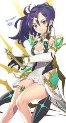  absurdres aegis_sword_(xenoblade) armor armpit_crease bare_legs bare_shoulders bracelet breasts cleavage commission cosplay dress elbow_gloves energy english_commentary female fir_(fire_emblem) fire_emblem fire_emblem:_the_binding_blade gloves gold_trim hair_between_eyes hair_ribbon halterneck highres hip_armor jewelry knees_together_feet_apart long_hair looking_at_viewer medium_breasts murata_tefu mythra_(xenoblade) mythra_(xenoblade)_(cosplay) pauldrons pendant ponytail purple_eyes purple_hair ribbon second-party_source short_dress shoulder_armor sidelocks signature simple_background skeb_commission smile solo sword thigh_strap thighs weapon white_background white_dress xenoblade_chronicles_(series) xenoblade_chronicles_2 