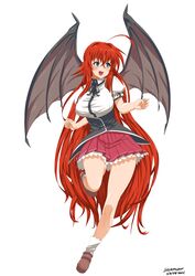  big_breasts blush bottomwear breasts clothing demon female hi_res high_school_dxd humanoid membrane_(anatomy) membranous_wings open_mouth rias_gremory skirt solo stormcow wings 