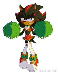  2019 alternate_costume anthro biped black_body black_fur blush bottomwear cheerleader clenched_teeth clothed clothing crossdressing digital_media_(artwork) embarrassed eulipotyphlan footwear fur half-closed_eyes hedgehog hi_res jadegullyzone male mammal narrowed_eyes orange_bottomwear orange_clothing orange_footwear orange_shoes orange_skirt pom_poms red_body red_eyes red_fur sega shadow_the_hedgehog shoes skirt solo sonic_the_hedgehog_(series) standing tail_under_skirt teeth white_clothing white_footwear white_shoes 