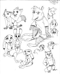  2019 :3 absurd_res all_fours ambiguous_gender american_opossum anthro arm_tuft barefoot biped black_and_white bottomwear canid canine cheek_tuft chest_tuft claws closed_eyes clothed clothing crossed_arms dipstick_ears dipstick_tail disney ear_markings ear_piercing ear_ring elbow_tuft facial_tuft fan_character feet female fox fuel_(artist) gloves_(marking) hand_in_pocket hands_in_both_pockets hands_on_hips head_tuft hi_res judy_hopps knee_tuft lagomorph leg_markings leg_tuft leporid looking_at_viewer male mammal markings marsupial monochrome multicolored_ears multicolored_tail multiple_images mustelid neck_tuft nick_wilde oliver_(fuel) open_mouth open_smile otter pawpads piercing pockets rabbit red_fox ring_piercing shirt shorts simple_background sitting smile socks_(marking) solo standing tail tail_markings tank_top toe_claws topless topwear traditional_media_(artwork) true_fox tuft virginia_opossum whiskers white_background zelda_(fuel) zootopia 