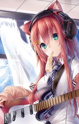  animal_ears guitar headphones nekomimi seifuku sweater tyaba_neko 