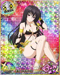  anklet barefoot bikini black_bikini black_hair breasts card_(medium) character_name chess_piece cleavage closed_mouth female high_school_dxd high_school_dxd_born jewelry large_breasts long_hair looking_at_viewer official_art pendant pink_eyes queen_(chess) raynare smile solo swimsuit torn_bikini torn_clothes trading_card very_long_hair 