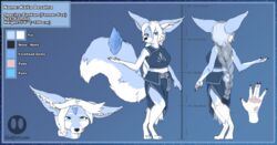  2019 anthro blokfort blue_body blue_eyes blue_fur braided_hair breasts canid canine claws clothed clothing digital_media_(artwork) digitigrade dress english_text female fennec_fox fox fur hair humanoid_hands ice kalta_(blokfort) long_hair mammal model_sheet multicolored_body multicolored_fur solo text true_fox two_tone_body two_tone_fur white_body white_fur white_hair 