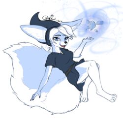  1:1 2019 5_fingers anthro blokfort blue_body blue_eyes blue_fur canid canine claws clothed clothing digital_media_(artwork) digitigrade dress english_text female fennec_fox fingers fluffy fluffy_tail fox fur hair humanoid_hands ice inner_ear_fluff kalta_(blokfort) magic mammal multicolored_body multicolored_fur solo tail text true_fox tuft two_tone_body two_tone_fur white_body white_fur white_hair 