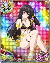  anklet barefoot bikini black_bikini black_hair breasts card_(medium) character_name chess_piece cleavage closed_mouth female high_school_dxd high_school_dxd_born jewelry large_breasts long_hair looking_at_viewer official_art pendant pink_eyes queen_(chess) raynare smile solo swimsuit trading_card very_long_hair 