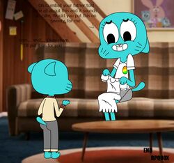  1boy 1girls bpq00x cartoon_network dialogue english english_dialogue english_text female gumball_watterson male mother mother_and_child mother_and_son nicole_watterson son son_and_mother straight_hair tagme text the_amazing_world_of_gumball 