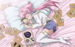  bed headphones shishidou_akiha shishidou_imoko sora_wo_kakeru_shoujo 