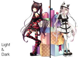  animal_ears black_hair catgirl chocolat goth-loli gothic nekoworks sayori tail thigh-highs vanilla white white_hair 