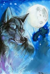 ambiguous_gender black_nose canid canine canis feral full_moon fur mammal moon night pearleden solo teeth wolf