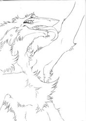 ambiguous_gender anthro black_and_white inks looking_at_viewer mammal mick39 monochrome nude sergal simple_background solo tongue tongue_out white_background