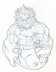 anthro bandai_namco biped claws digimon digimon_(species) ear_piercing felid leomon looking_at_viewer male mammal mane monochrome muscular muscular_anthro muscular_male piercing sketch solo standing tkc2021