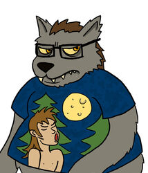 anthro canid canine canis clothed clothing eyewear frown glasses howl human irony majestic male mammal overweight overweight_male parody reverse_furry role_reversal scowl shirt simple_background solo topwear ulbandi white_background wolf