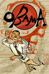 2008 barack_obama black_hair brown_body brown_skin capcom closed_eyes cloud clover_studio digital_media_(artwork) digital_painting_(artwork) fire hair human male mammal map nina_matsumoto not_furry okami_(capcom) parody real_world short_hair smile solo spacecoyote sun united_states_of_america