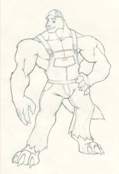 anthro biped black_and_white bulge canid canine canis claws clothed clothing grin looking_at_viewer male mammal monochrome muscular muscular_anthro muscular_male sketch smile solo standing tail tkc2021 wolf