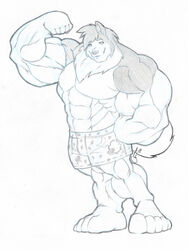 anthro biped black_and_white boxers_(clothing) canid canine canis clothing domestic_dog grin husky looking_at_viewer male mammal monochrome muscular muscular_anthro muscular_male nordic_sled_dog sketch smile solo spitz standing tail tkc2021 underwear