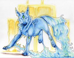 ambiguous_gender blue_body blue_eyes blue_fur canid canine digitigrade feral fur looking_at_viewer lyanti mammal markings quadruped solo tail