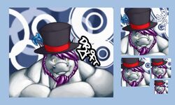 5:3 anthro beard clothing digital_media_(artwork) dragon facial_hair fangs grin hair hat headgear headwear male mostly_nude muscular muscular_anthro muscular_male mythological_creature mythological_scalie mythology purple_hair scalie smile solo teeth tkc2021 top_hat yellow_eyes