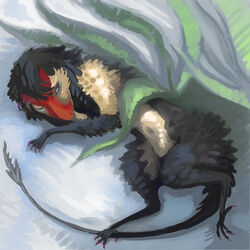 alexgrimm anthro avian female half_asleep nevrean one_eye_closed sleeping solo tail yung_yagili