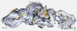 ambiguous_gender black_claws black_nose black_pawpads canid canine claws closed_eyes duo feral fur invalid_color mammal pawpads pearleden quadruped sleeping tail tattoo