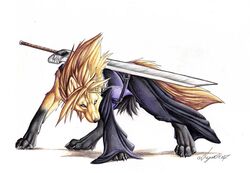 buster_sword canid canine canis cloud_strife feral final_fantasy final_fantasy_vii lyanti male mammal melee_weapon quadruped simple_background solo square_enix sword tail weapon white_background wolf