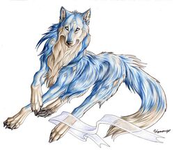 blue_body blue_eyes blue_fur canid canine female feral fur lyanti mammal moon ribbons solo tail