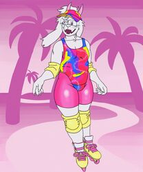  2023 5:6 5_fingers absurd_res alnoodle anthro bovid caprine claws clothed clothing deltarune elbow_pads eyelashes femboy fingers floppy_ears full-length_portrait fur goat hair headgear headwear hi_res horn knee_pads leotard long_ears looking_aside male mammal outside palm_tree pink_background pink_eyes pink_horn plant portrait ralsei roller_skates simple_background slightly_chubby slightly_chubby_anthro slightly_chubby_male smile solo standing tree undertale_(series) white_body white_fur white_hair 