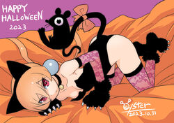  alisa_southerncross alternate_costume animal_ears cat_ears cat_girl cat_tail choker elbow_gloves extra_ears female gloves halloween halloween_costume keroro_gunsou leotard long_hair looking_at_viewer mouse_(animal) orange_hair oyster_(artist) red_eyes ribbon socks tail thighhighs twintails 