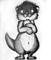  absurd_res anthro chest_tuft circle_glasses facial_piercing hi_res male mammal monochrome mustelid navel nose_piercing nose_ring otter piercing ring_piercing solo surette_(artist) surette_(character) traditional_media_(artwork) tuft 