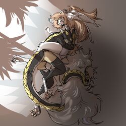  1:1 absurd_res anthro asian_mythology black_body canid canine claws closed_eyes clothed clothing digital_media_(artwork) duo east_asian_mythology female fluffy fluffy_tail fur hair hengeyokai hi_res horn japanese_mythology male male/female mammal mythology orange_hair paws reptile richard_maliwan rinkamo rinkamo_(character) scalie simple_background sleeping snake tail white_body yokai 