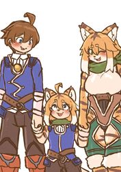  ahoge alk_(world_flipper) anthro biped black_body black_outline blue_eyes blush brown_hair clothed clothing cygames daughter_(lore) digital_media_(artwork) family father_(lore) father_and_child_(lore) father_and_daughter_(lore) felid female front_view fully_clothed group hair hand_holding hi_res human komenuka_inaho male mammal mia_(world_flipper) mother_(lore) mother_and_child_(lore) mother_and_daughter_(lore) outline pantherine parent_(lore) parent_and_child_(lore) parent_and_daughter_(lore) portrait size_difference smile standing three-quarter_portrait tiger trio walking world_flipper yellow_body 