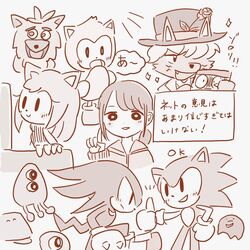  1:1 alien amy_rose anthro blue_wisp_(sonic) buke3jp character_request clothing echidna eulipotyphlan female flower flying_squirrel footwear gesture gloves group hand_gesture handwear hat headgear headwear hedgehog hi_res human japanese_text knuckles_the_echidna male mammal monochrome monotreme orange_wisp_(sonic) plant ray_the_flying_squirrel rodent rose_(flower) sciurid sega shoes sketch_page sonic_the_hedgehog sonic_the_hedgehog_(series) text thumbs_up white_wisp_(sonic) wisp_(sonic) 