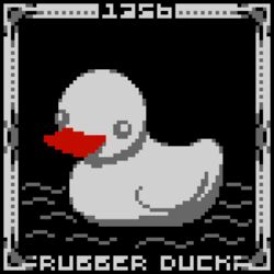  16-bit 1:1 ambiguous_gender bath_toy beak black_background border digital_media_(artwork) duckonaut english_text feral floating grey_border grey_text inanimate_object number pixel_(artwork) restricted_palette rubber_duck scp-1356 scp_foundation simple_background solo text water 