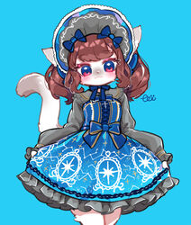  accessory alternative_fashion anthro blue_eyes bonnet bow_accessory bow_dress bow_ribbon brown_hair classic_lolita clothing domestic_cat dress felid feline felis female frilly frilly_bonnet frilly_clothing frilly_dress fur hair hair_accessory hair_ribbon hairbow headgear headwear hi_res j-fashion kemono lolita_(fashion) long_sleeves mammal neck_bow pattern_clothing pattern_dress petticoat ribbons solo tai_tai_kun twin_bows twin_hair_bows white_body white_fur 