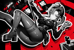  95--- ahoge ass bad_id bad_pixiv_id boots bracelet catsuit character_name diamond_(gemstone) eyewear_on_head female gem gloves highres holding holding_gem jewelry looking_at_viewer melania_(reverse:1999) mouse_(animal) parody pearl_bracelet persona persona_5 phantom_thief reverse:1999 solo style_parody sunglasses toy_mouse winding_key 