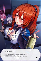  +++ 3girls :o alcohol animal_ears arm_guards bed bedroom beer beer_can black_gloves black_jacket black_shorts blue_eyes blush breasts can cleavage closed_eyes collared_shirt drink_can drunk earrings english_text fingernails fox_ears gloves highres holding holding_can honkai_(series) honkai_impact_3rd indoors jacket jewelry kallen_kaslana kallen_kaslana_(sin_hunter) large_breasts long_hair looking_at_viewer mole mole_on_breast multiple_girls murata_himeko murata_himeko_(arctic_kriegsmesser) ninja open_mouth pantyhose partially_fingerless_gloves pillow pink_hair ponytail pov purple_eyes red_hair shirt shorts smile white_hair white_pantyhose white_shirt yae_kasumi yae_sakura yellow_eyes zero130 