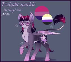  1_horn 2023 alicorn autism bangs bisexual_pride_colors black_eyewear black_glasses cutie_mark dark_hair dark_mane equid equine eyewear feathering feathers female feral friendship_is_magic fur glasses hair hasbro hi_res hooves horn lgbt_pride looking_at_viewer mammal my_little_pony mythological_creature mythological_equine mythology neopronouns nonbinary_(lore) nonbinary_pride_colors pink_body pink_eyes pink_feathers pink_hair pink_hooves pink_text pink_wings pride_colors pronouns purple_body purple_feathers purple_fur purple_hair purple_tail round_glasses solo sweetvixenarts tail tail_tuft text tuft twilight_sparkle_(mlp) two_tone_tail two_tone_wings unicorn_horn white_body white_fur white_tail white_text wings 